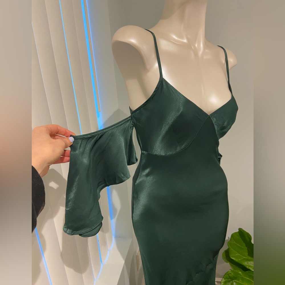 Beautiful satin cold shoulder gown